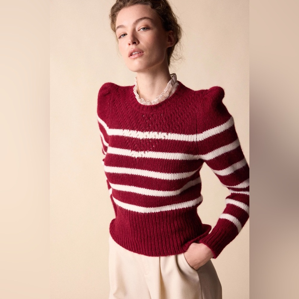 St Roche Sissy sweater in Breton stripe berry and ivory size xs